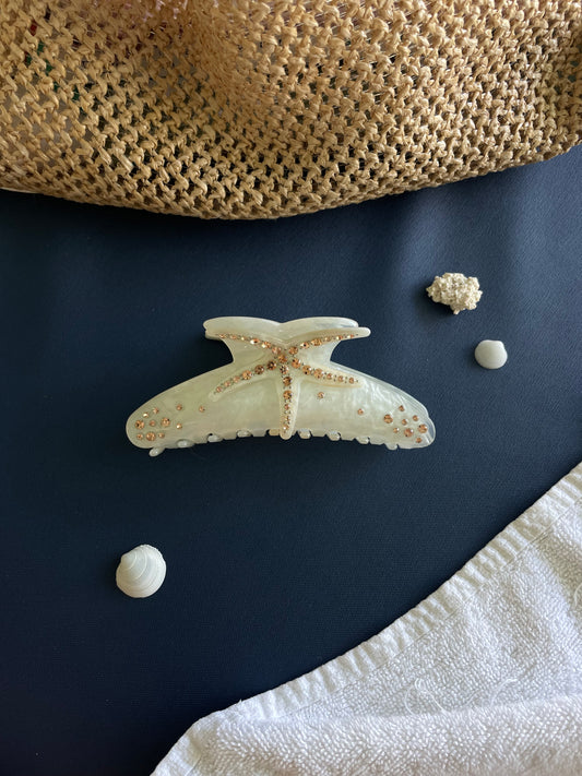 White Sparkly Starfish Clip